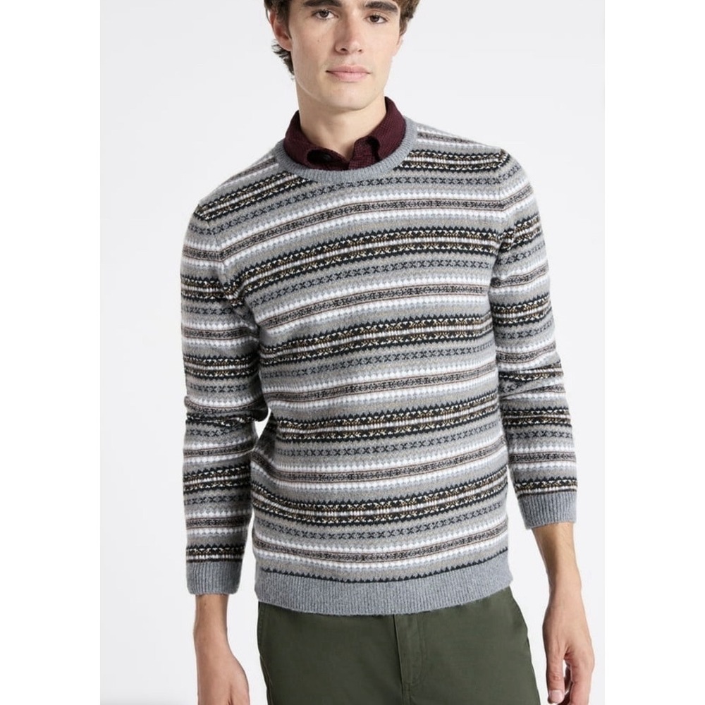 New! Free Assembly Striped Crew Sweater Multicolor XL Gray Fairisle Mens 537